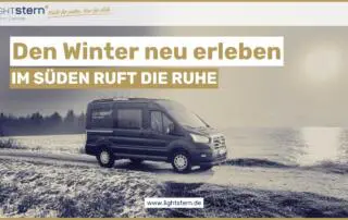Fotomontage LIGHTstern Polaris, hinteres Fahrzeugende im Winter, vorderes Ende im Sommer
